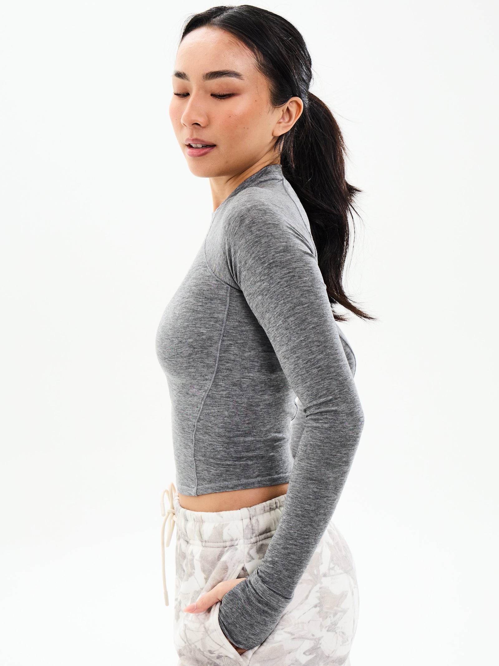 Base Layer Long Sleeve Waist Top - Heather Grey
