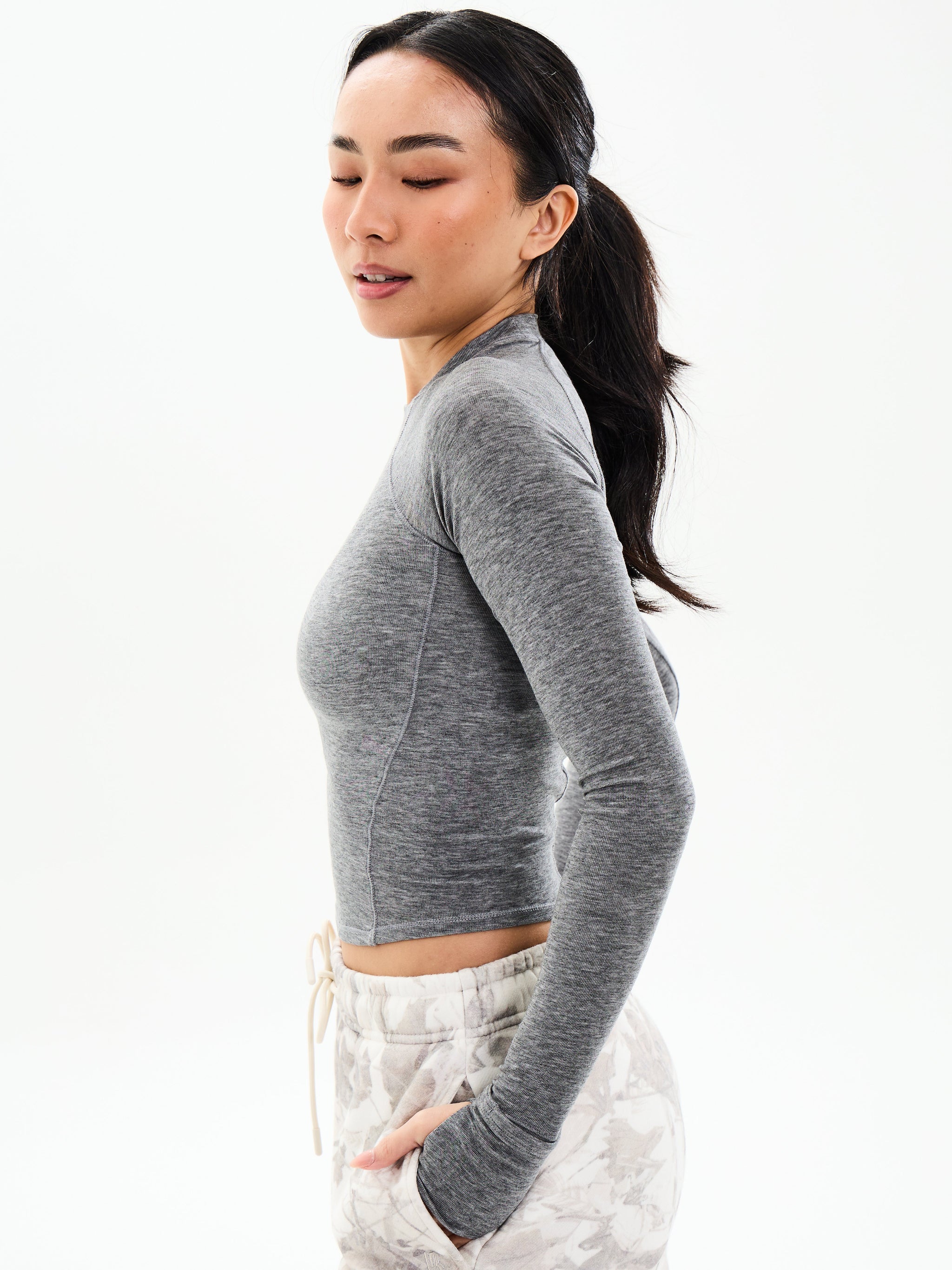 Base Layer Long Sleeve Waist Top - Heather Grey