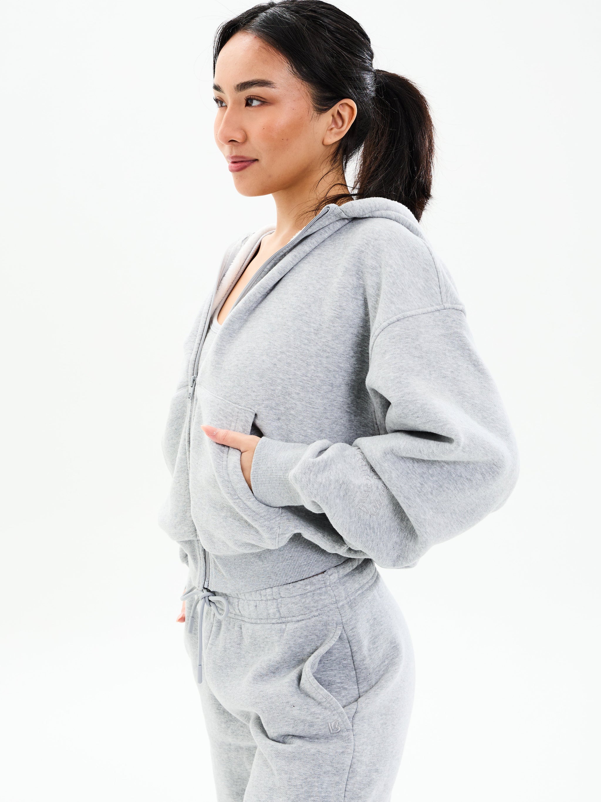 Plush Fleece Zip Hoodie - Heather Grey