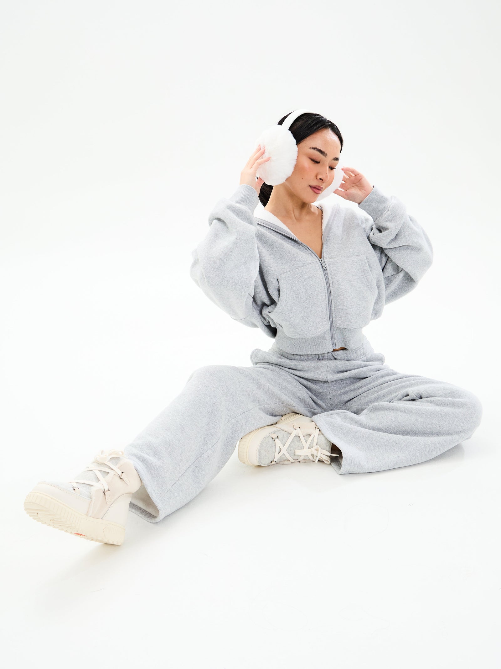 Plush Fleece Zip Hoodie - Heather Grey