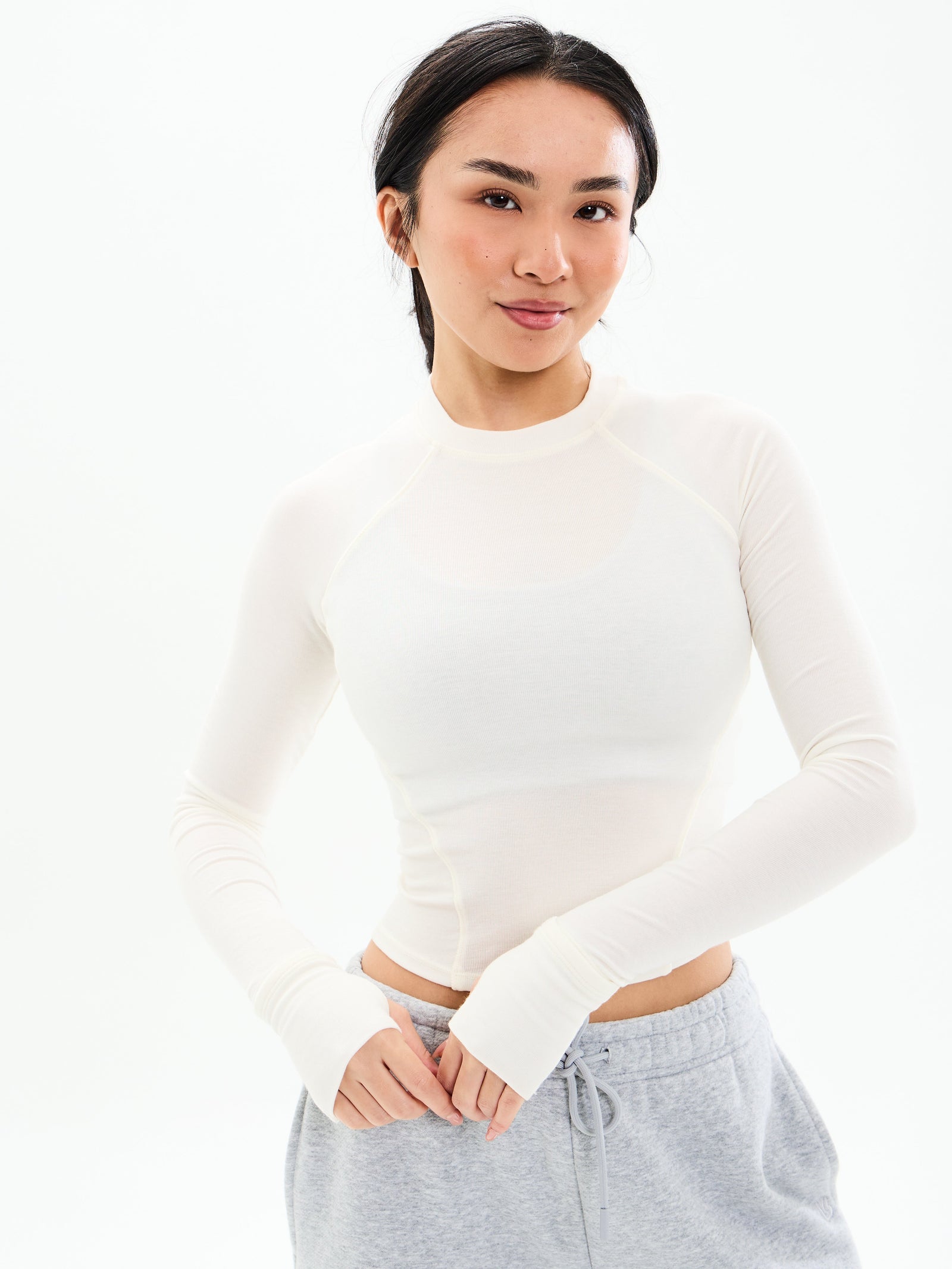 Base Layer Long Sleeve Waist Top - White