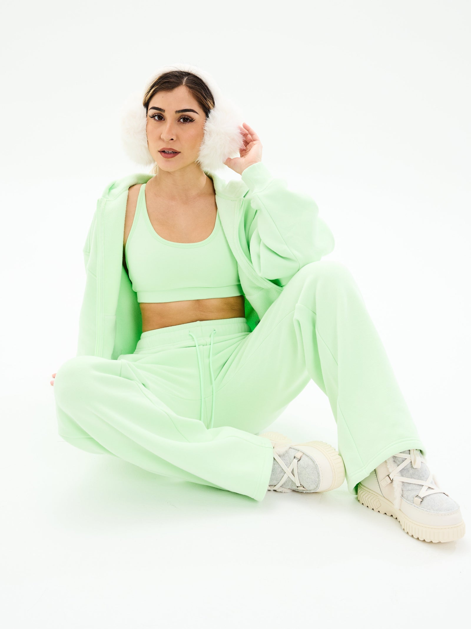 Plush Fleece Zip Hoodie - Honeydew