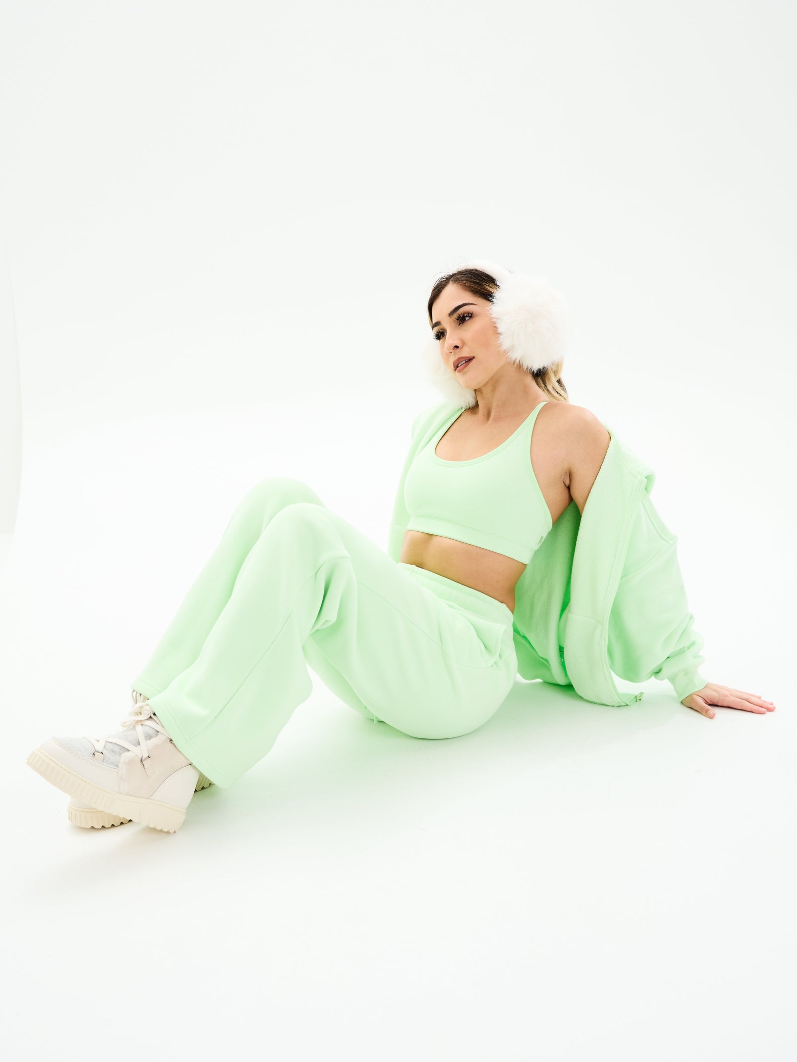 Plush Fleece Zip Hoodie - Honeydew