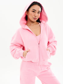 Plush Fleece Zip Hoodie - Plastic Pink