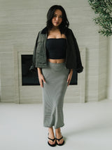 Thumbnail 1 of Nimbus Rib Midi Skirt - Black/ White Stripe, 1 of 6