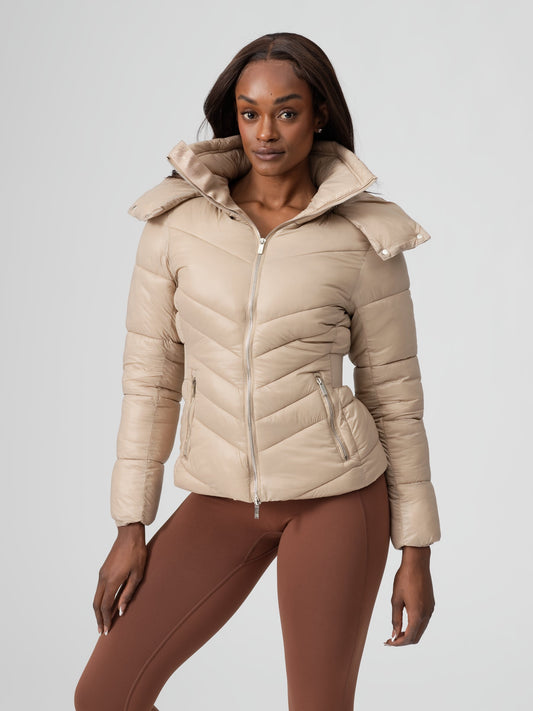 Waist Taper Puffer Jacket - Beige