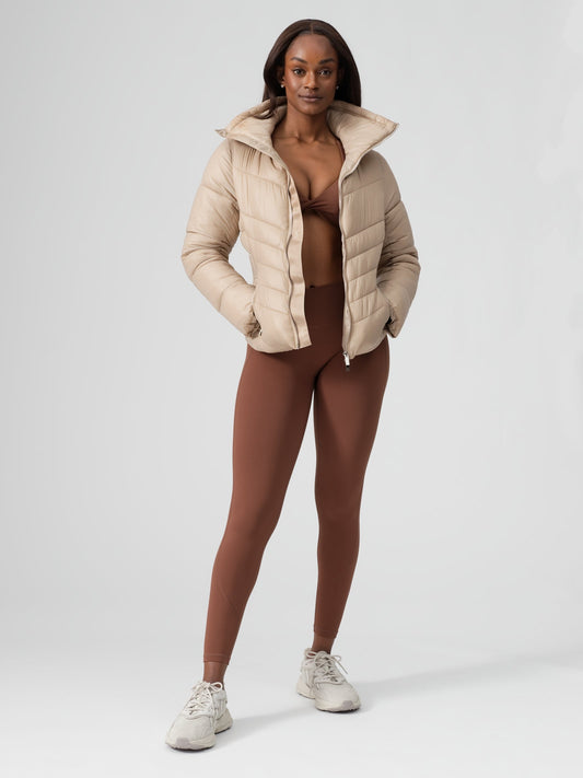 Waist Taper Puffer Jacket - Beige