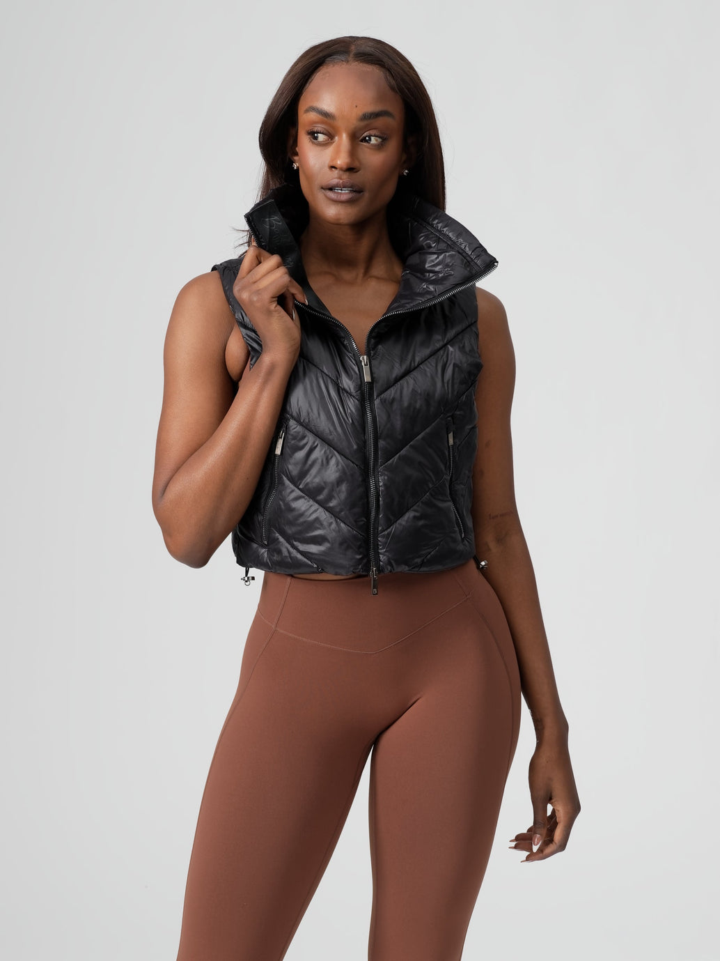 Cinch Waist Puffer Vest - Onyx Black