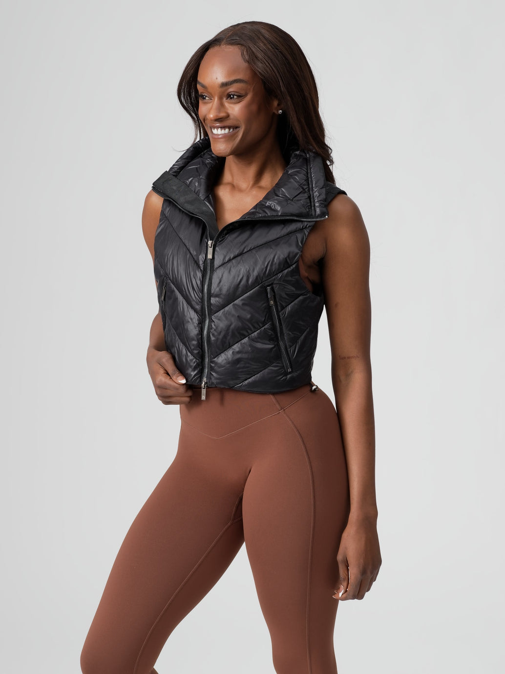 Cinch Waist Puffer Vest - Onyx Black
