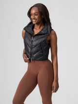 Cinch Waist Puffer Vest - Onyx Black