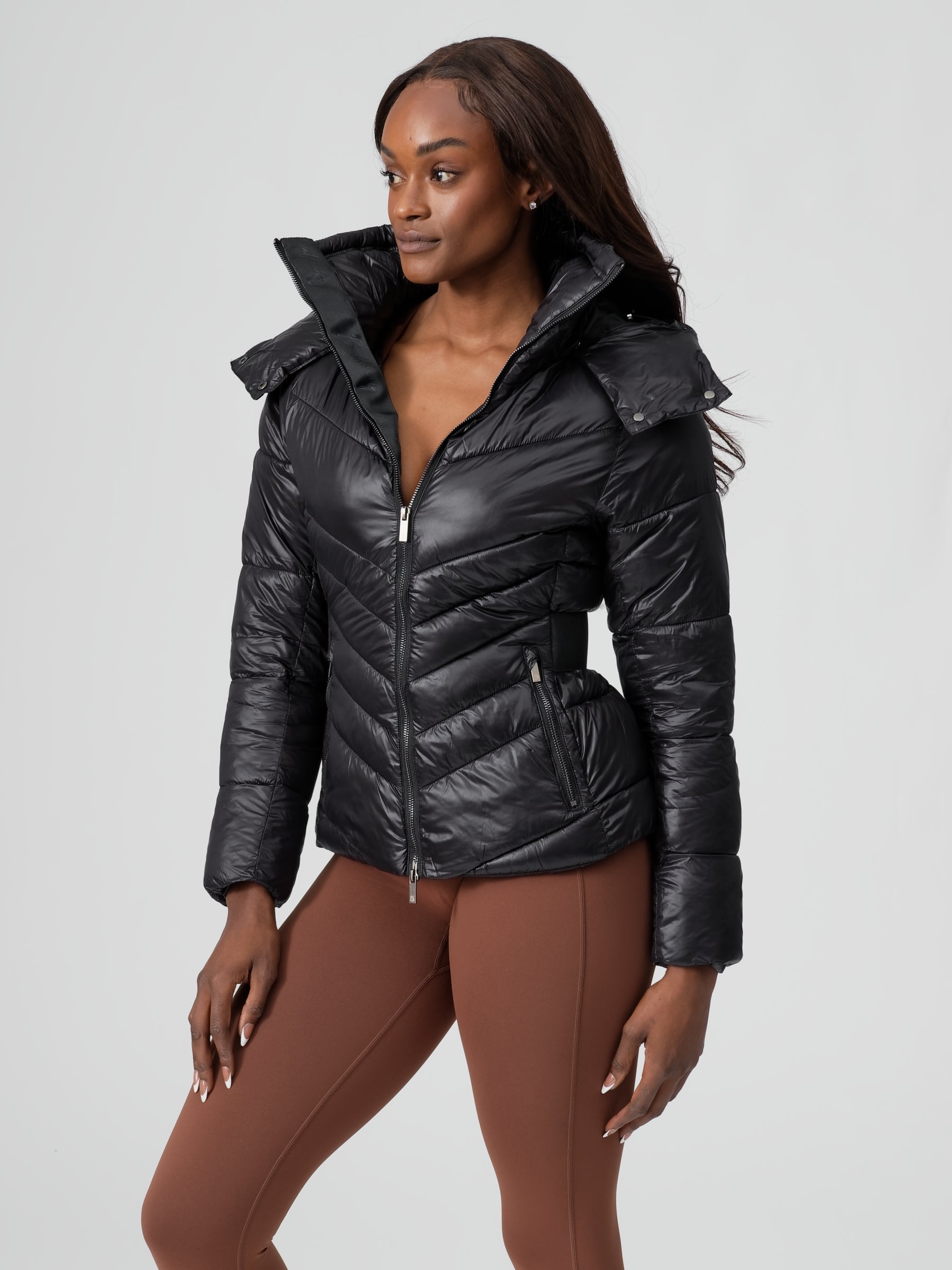 Waist Taper Puffer Jacket - Onyx Black