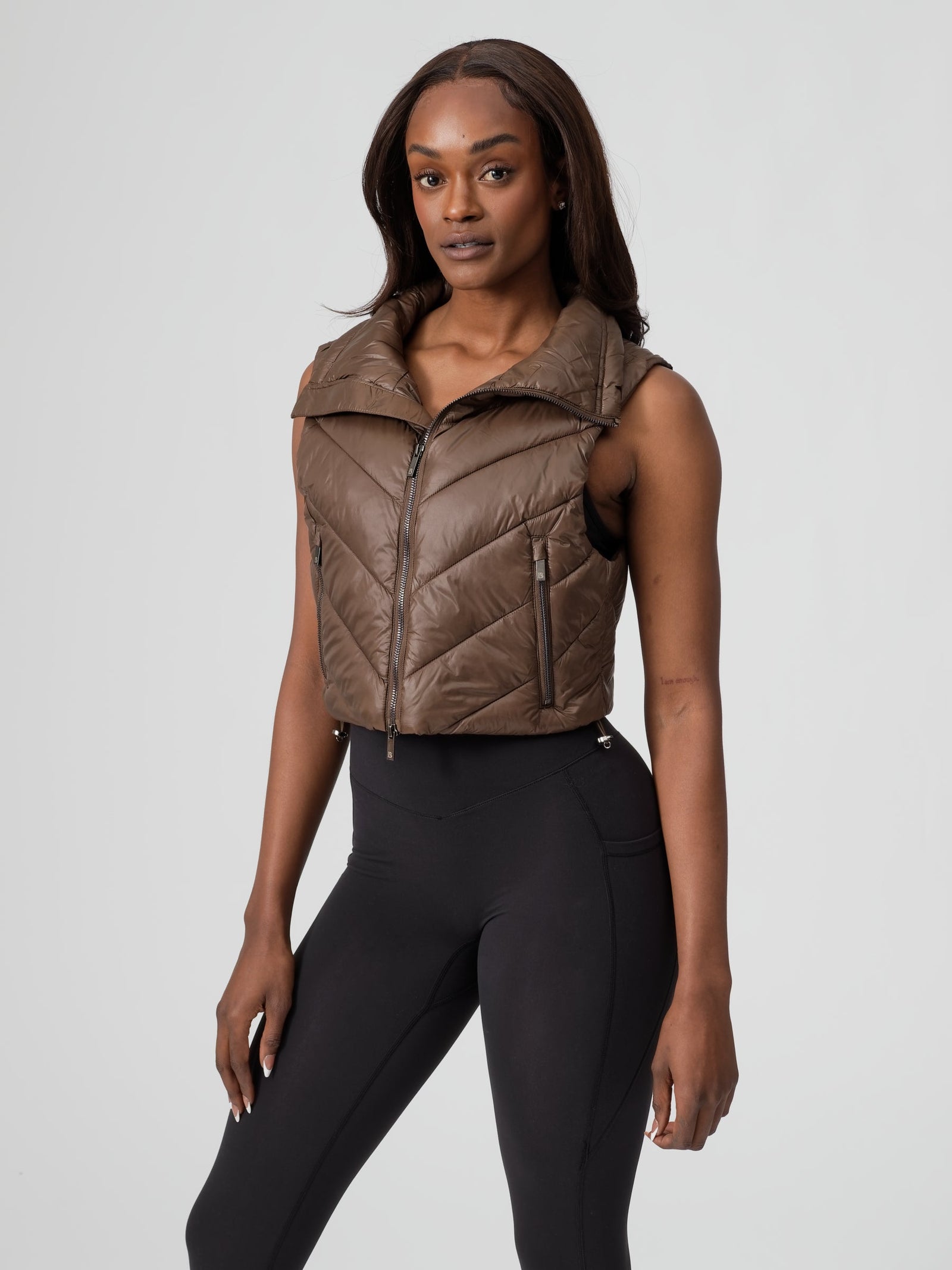 Cinch Waist Puffer Vest - Dark Brown