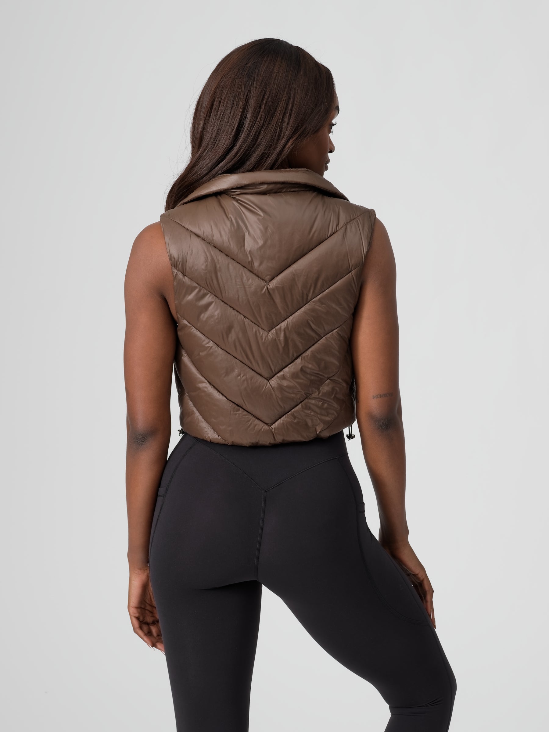 Cinch Waist Puffer Vest - Dark Brown