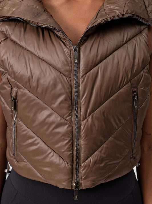 Cinch Waist Puffer Vest - Dark Brown