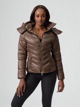 Thumbnail 3 of Waist Taper Puffer Jacket - Dark Brown, 3 of 8