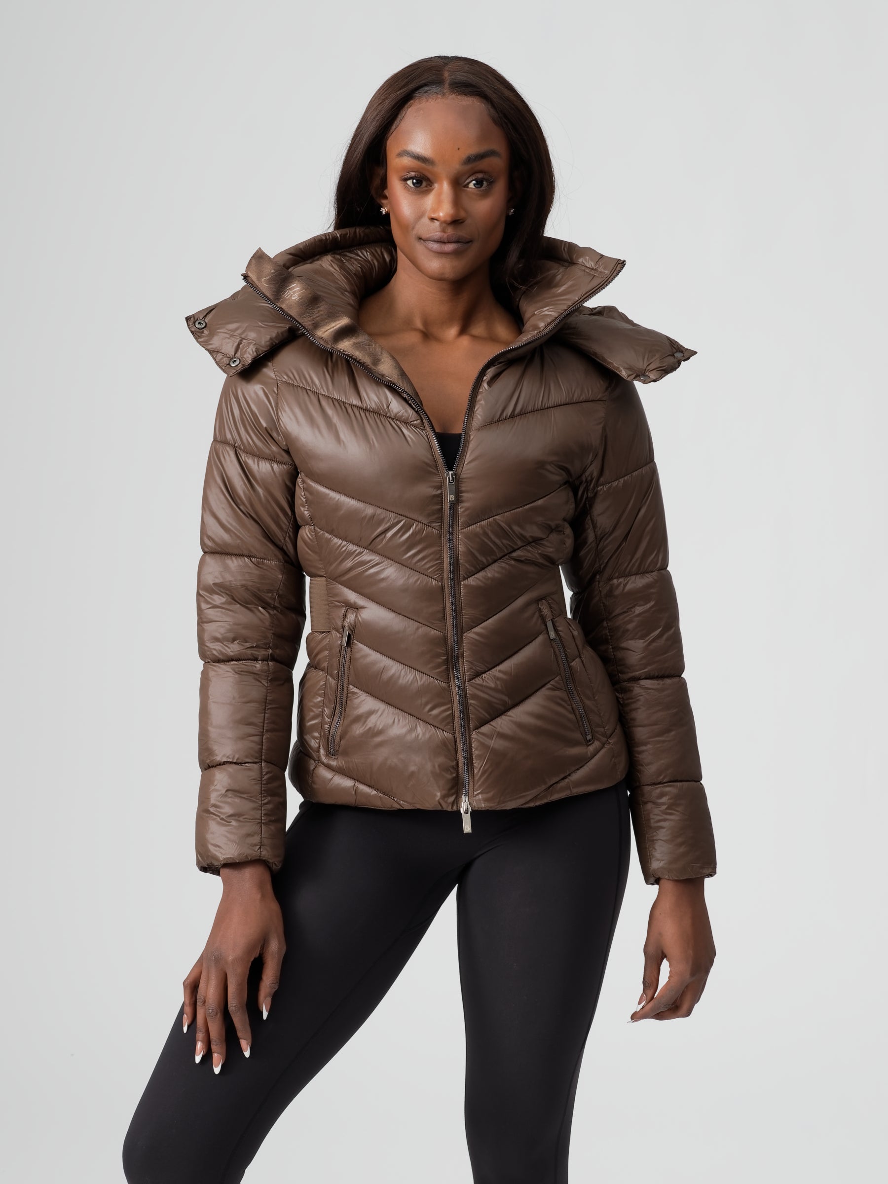 Waist Taper Puffer Jacket - Dark Brown