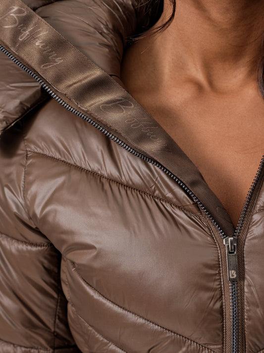 Waist Taper Puffer Jacket - Dark Brown