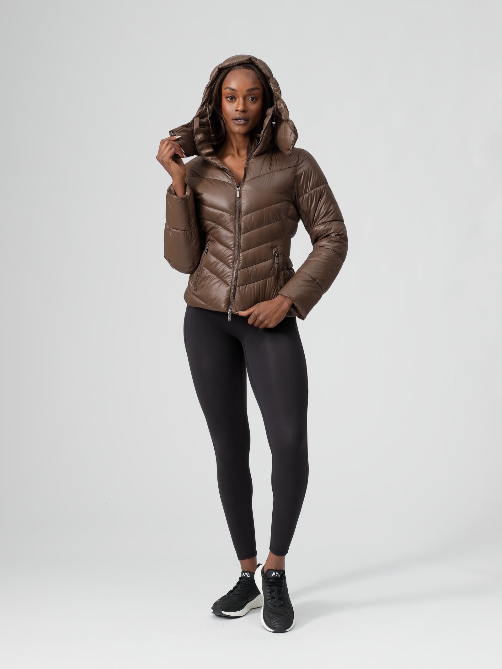Waist Taper Puffer Jacket - Dark Brown